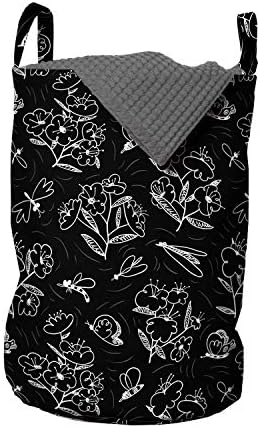 Ботаническая чанта за дрехи Ambesonne, С Изготвени от ръцете на Градинските елементи, Пеперуди, Насекоми и Цветя, Кошница за дрехи с дръжки, Закрывающаяся на шнур, за пра
