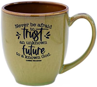 Керамична чаша за кафе, чай и супа Dexsa | Никога не се страхувайте да се доверите на неизвестно бъдеще познат на Бога, Corrie Ten Boom | Дизайнерска чаша е 16 унции с вдъхновява