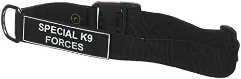 Етикет на яката Дина и на Тайлера, Найлонов нашийник за кучета със СПЕЦИАЛНИ ивици K9 FORCES - Черен - Размер: Голяма - Подходящ за врата от 26 до 37 инча