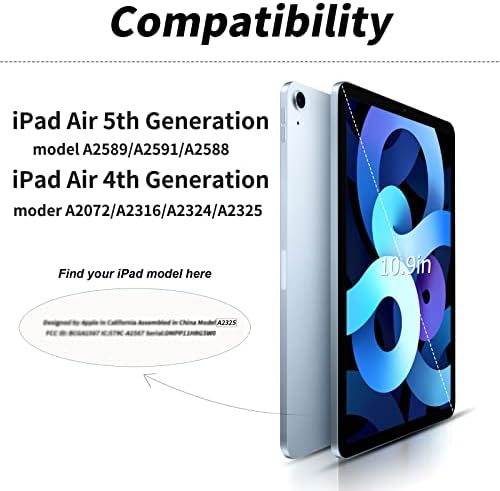 Калъф kenke за iPad Air 5-то поколение 2022 /iPad Air 4-то поколение 2020, Магнитна смарт-капак с цип, с функция за автоматично преминаване в режим на заспиване/събуждане, Тънък Трик