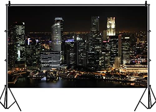 Laeacco 10x8 фута Гледка от птичи поглед на Известния Фон на Големия град, за Фотография Модерен Изглед към града През нощта Сингапур Небостъргач Силуета на Украсата на ?