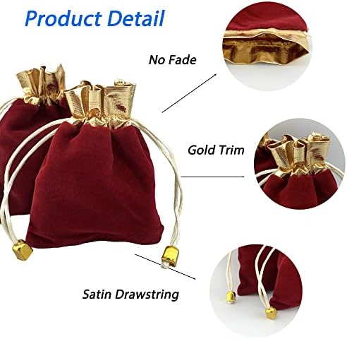 Palmhomee Опаковка от 12 Кадифени мешочков на съвсем малък Подарък чанта Кадифена Торбичка За Бижута за вашата Сватба и парти (5x6 см, Bungundy + Златното дупка)