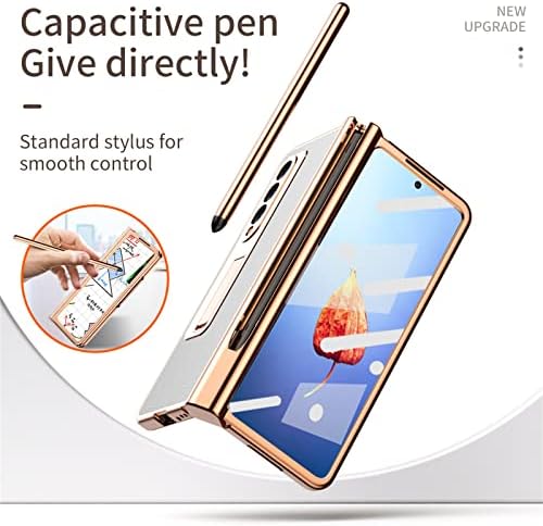 Калъф GOUHGKH Galaxy Z Fold 4, кожен калъф със защита на оса 4 в 1 с притежателя на S Pen и замяна S Pen, който е съвместим с Samsung Galaxy Z Fold 4 5G (бял)