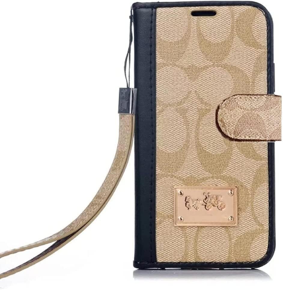 Дизайнерска чанта-портфейл за Samsung Galaxy S21 Ultra, Класически луксозен калъф с монограм, Защитен калъф от изкуствена кожа премиум-клас с панти капак и поставка за Samsung Galax