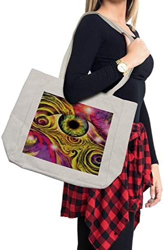 Кошмарен пазарска чанта Ambesonne, Очите-Галлюцинатор хипи ярки цветове, с участието на оптични Турбуленции, Дългогодишна Множество чанта