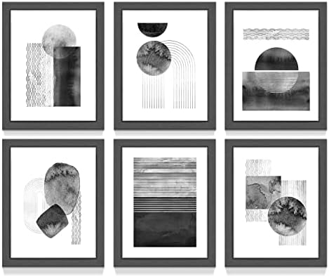 Абстрактна Геометрична Форма на Стенно Изкуство: Минималистичная Черна Картина в стил бохо в Рамката за Всекидневната, 6 Предмети, Спалня, Модерна Живопис, Акварел