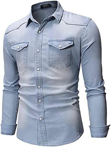 BEUU Дънкови Леки Сака и Ризи за мъже, Модни Есенни Ежедневни Работни Ризи с копчета в стил Ретро 2021 г. с джобове