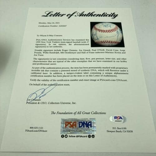 1999 Бейзбол екип Ню Йорк Янкис W. S. Champs Подписа бейзболни топки с ДНК Мариано Ривера PSA - Автограф