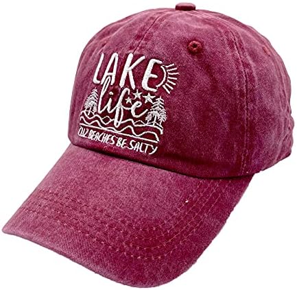 Дамски бейзболна шапка LOKIDVE Lake Life, Защото Плажовете са Солени, на Бродирани Реколта Шапка за Татко, Черна