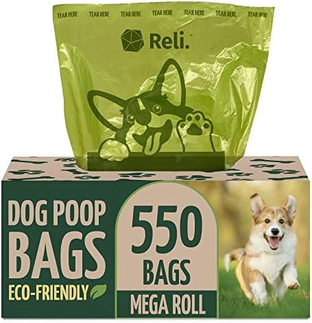 Рели. Биоразградими торбички за кучешки какашек (550 чанти на едро) (Голяма кутия с един рулоном - дозатор) | Големи торбички за кучешки