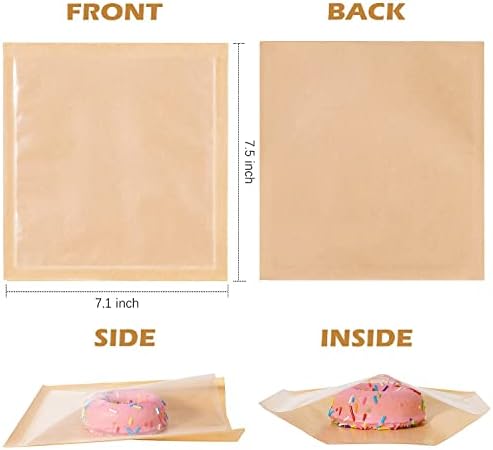 Пакети за печене с прозорец, 7,1x7,5 инча, 100 Опаковки, Жиростойкие, Термосвариваемые, Захарни опаковки, Хранителни пакети от крафт-хартия