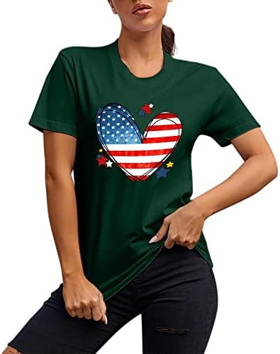 На 4 юли, Женска Тениска с Флага на САЩ, Ежедневни Летни Тениски с кръгло деколте и къси ръкави в Звездната Ивица, Удобна Тениска с Вратовръзка-боя