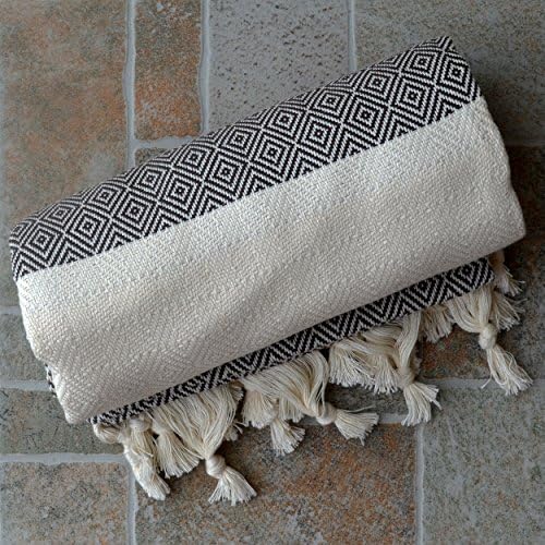 Турското кърпа с Изображение на Глухарче и Диамант от Естествен памук Пештемаль - 71x39 инча - Кафяв