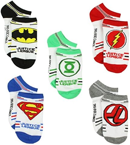 Чорапи за момчетата от Лигата на справедливостта, на 5 опаковки (Големи (обувки Размер: 4-10), Heroes White)