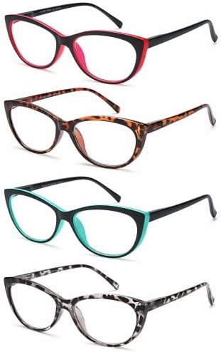 EYEURL 4 Опаковки Очила за четене Котешко око за жените, Блокер Синя Светлина Четци, Лек Пружинен Шарнир, Защита От Пренапрежение на