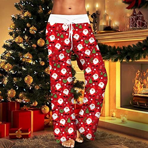 Коледни Пижамные Панталони за Жени, Червени Пижамные Панталони в Клетка със Средна Талия, Големи Размери, Спортни Панталони за почивка