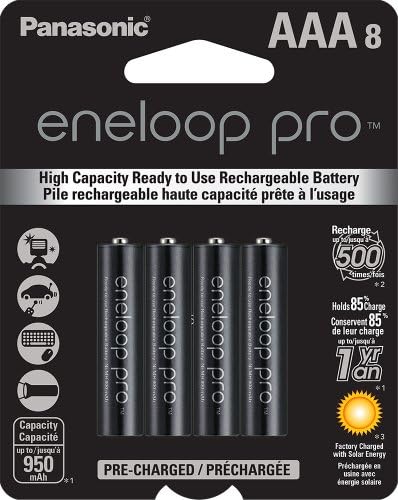 Eneloop батерии Panasonic Pro AAA NiMH 1.2 8pk Акумулаторни BK-4HCCA8BA и 4-часово бързо зарядно устройство BQ-CC55KSBHA