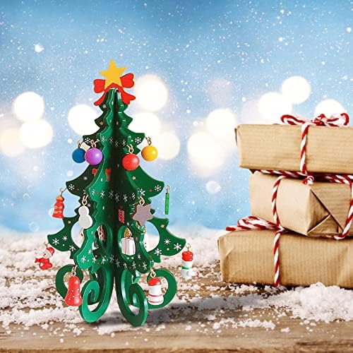 Дървена Коледно Дърво, Коледна Елха Тенис на Декор Забавни Настолни Коледни Декорации с мини-Дървени Орнаменти Елха Коледна декорация