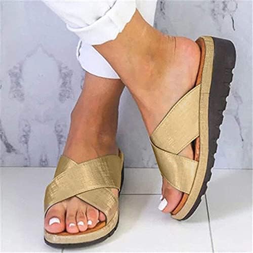 Дамски летни сандали-плъзгач с лък, удобни сандали на платформа, ежедневни обувки, слипоны с лесна поддръжка на свода на стъпалото