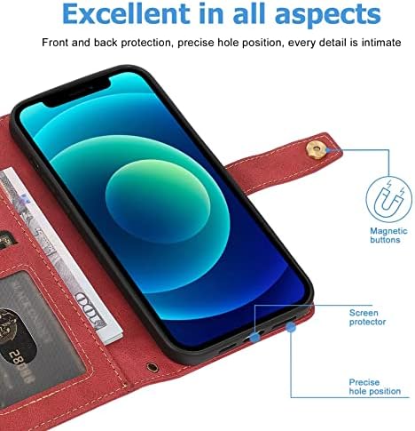 Rosngisai Ретро Кожен калъф за телефона, функция поставка за чантата си, може да поставите 9 карти с каишка за Samsung Galaxy A22 A12