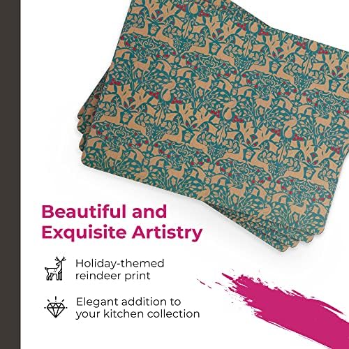 Салфетки Pimpernel Traditional Christmas Green Collection | Комплект от 4-те | Топлоустойчива подложка | Дъска с корк подложка | Набор