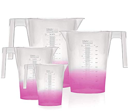 ISOLAB САЩ - Комплект от 4 теми Премиум-клас, Лабораторни пластмасова чаша с дръжка, висока прозрачност, Полипропилен, Щампована Класификация,