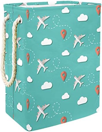 Туристически Самолети Положение Облаци Синя Голяма Сгъваема Кошница За Дрехи, Сгъваема Чанта за Мръсни дрехи с Дръжки за Домашно пране