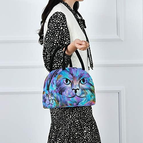 Случайна чанта за обяд Дамски - Galaxy Fantastic Cat Paint Голяма Запечатани Кутия за Обяд с плечевыми ремъци за работа и Пътуване