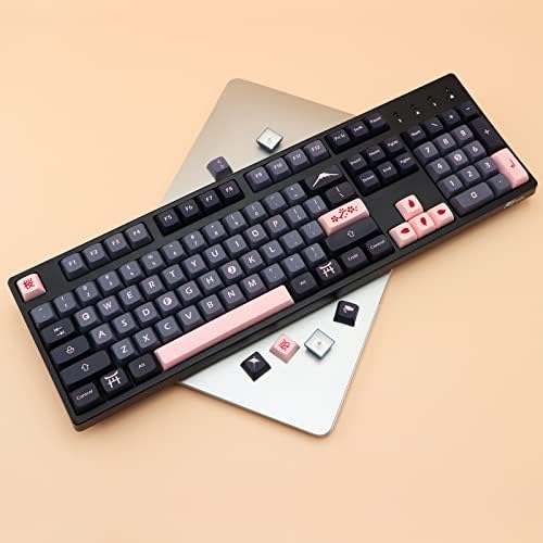 MOLGRIA Keycaps 132 Комплект Night Sakura за пълен размер клавиатура, Персонализирани Капачки за ключове профил PBT XDA, Японски шрифт