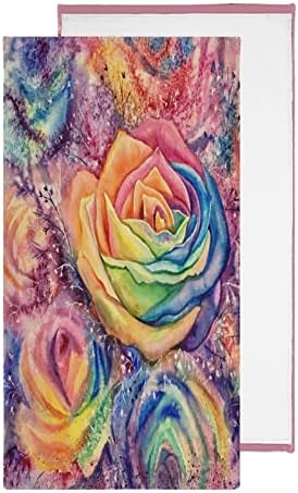 VKPSCHJ Valentine Rainbow Rose Меки Кърпи за Ръце, Комплект от 2, Цветна Украса Кърпа за Лице, Впитывающая Гъба за Сезонен Декор на Кухня Баня
