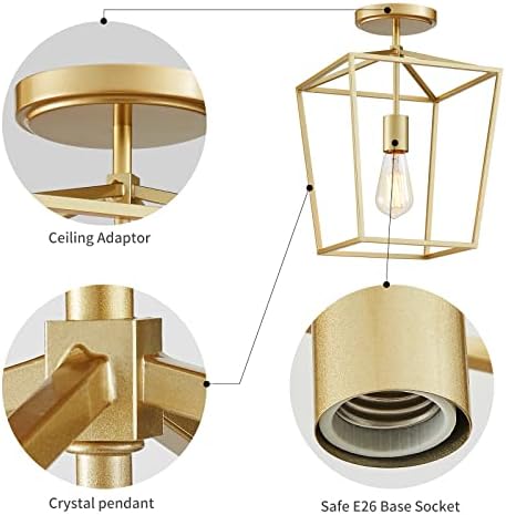 Тавана лампа ANJIADENGSHI Ceiling, 1 Крушка E26, окачена лампа за трапезария Кухня, златист (Крушки в комплект не са включени)