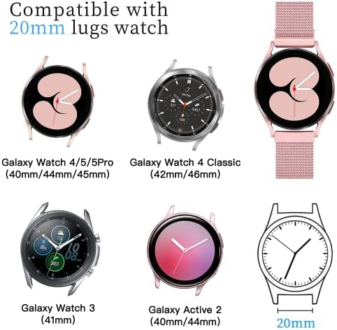 3 Опаковки мек метален миланската каишка Samsung Watch 4/5, контур на окото 20 мм, супер е дишаща и удобен ремък, който е съвместим с