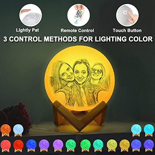 WEIYOUDP Нова 3D Лунна Лампа Персонални Снимка с Выгравированной стойка 16 Цвята USB Зареждане лека нощ Коледен подарък (10 см)