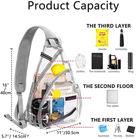 Прозрачната Чанта-прашка OSOCE, Прозрачна Чанта през Рамо със Светлоотразителен колан, Наплечный джоб с цип, Дишаща възглавница За гърба