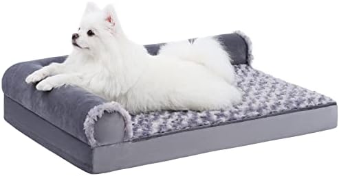 Ортопедично легло за кучета MIHIKK, Луксозен Плюшено канапе-легло за кучета с L-образна форма, с водоустойчива подплата, Разтегателен
