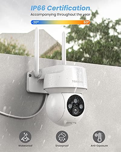 Градинска камера за сигурност TOAIOHO 2K, Помещение за домашно сигурност Отвън с цветен нощно виждане, откриване на движение и аларма,