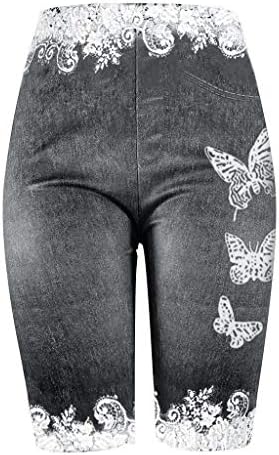 Дънкови Шорти Дамски Ластични Скъсани Издържат къси Панталони-Бермуди с Висока Засаждане, прави Панталони с Ципове, Дънкови къси Панталони