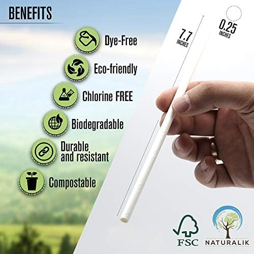 Заредете бели хартиени сламки Naturalik в 100 опаковки, биоразградими - Висококачествени екологично чисти хартиени сламки на Едро - Сламки