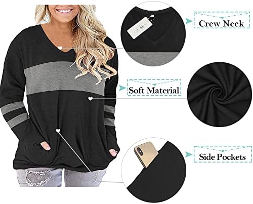 ROSRISS Plus-Size-Блузи за жени, Ежедневни Ризи с дълъг ръкав, Ризи с V-образно деколте и джобове