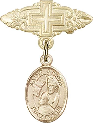 Детски икона Jewels Мания за талисман на Светия Едвин и игла за бейджа с Кръст | Детски иконата със златен пълнеж с талисман Свети Едвин