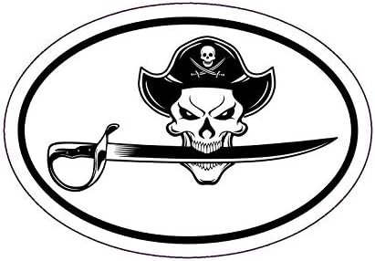Овални Пиратски Капитан Череп Меч Стикер - Стикер На Веселия Роджър Броня - Веселия Роджър Почивка Стикер