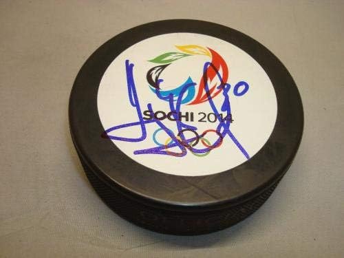 Хенрик Лундквист Подписа Автограф хокей на шайби Сочинской Олимпиада 2014 PSA/ DNA COA 1Б - за Миене на НХЛ с автограф
