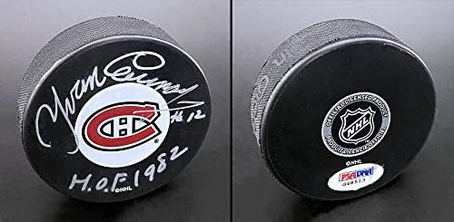 Иван Курнойер ПОДПИСА Хокей шайба С логото на Канадиенс + HOF 82 PSA /ДНК С АВТОГРАФ - за Миене на НХЛ с автограф