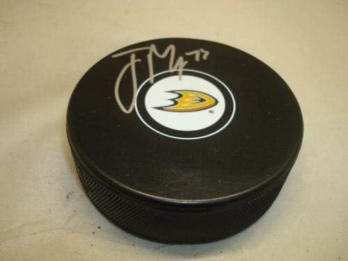 Джейкъб Megna Подписа хокей шайба Анахайм Дъкс с автограф от 1B - за Миене на НХЛ с автограф