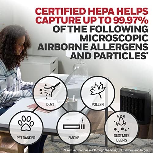 Пречистване на въздуха Honeywell InSight HEPA с индикатор за качеството на въздуха за помещения със средна площ (190 кв. фута), Бяла