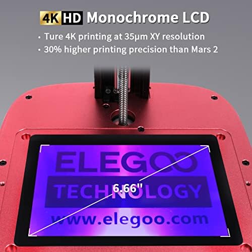 3D принтер ELEGOO Mars 3 4K Mono 3D-принтер от UV-смола MSLA с монохромен LCD дисплей 6,6 инчов 4K, бърз печат и висока точност, по-голям