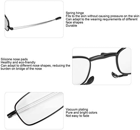 Очила за четене, Модни Черни Очила за четене, Сгъваеми Очила за Далекогледство от Преносим Калъф за Възрастни Мъже и Жени (+200)