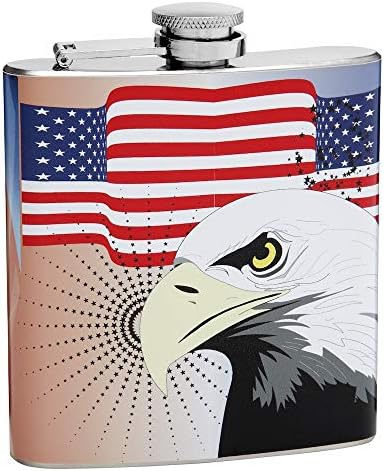 Подаръчен комплект за флакони с фуния за пълнене и 2 Рюмками от неръждаема стомана - Американски флаг с изображение белоголового орлана