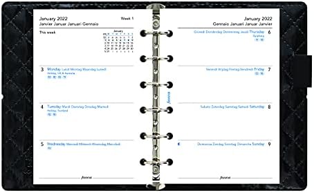 Организатор Filofax Domino Luxe, Джобен размер, Черен, висок Гланц, Корица с стеганым ефект, В парижки стил, Шест позвънявания, Календар-дневник
