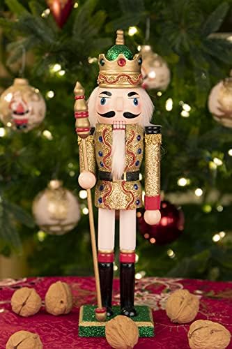 Весела Коледа Co. 12-Инчов Традиционна Дървена Лешникотрошачката, Празнична декорация за празничната Плотове, golden king